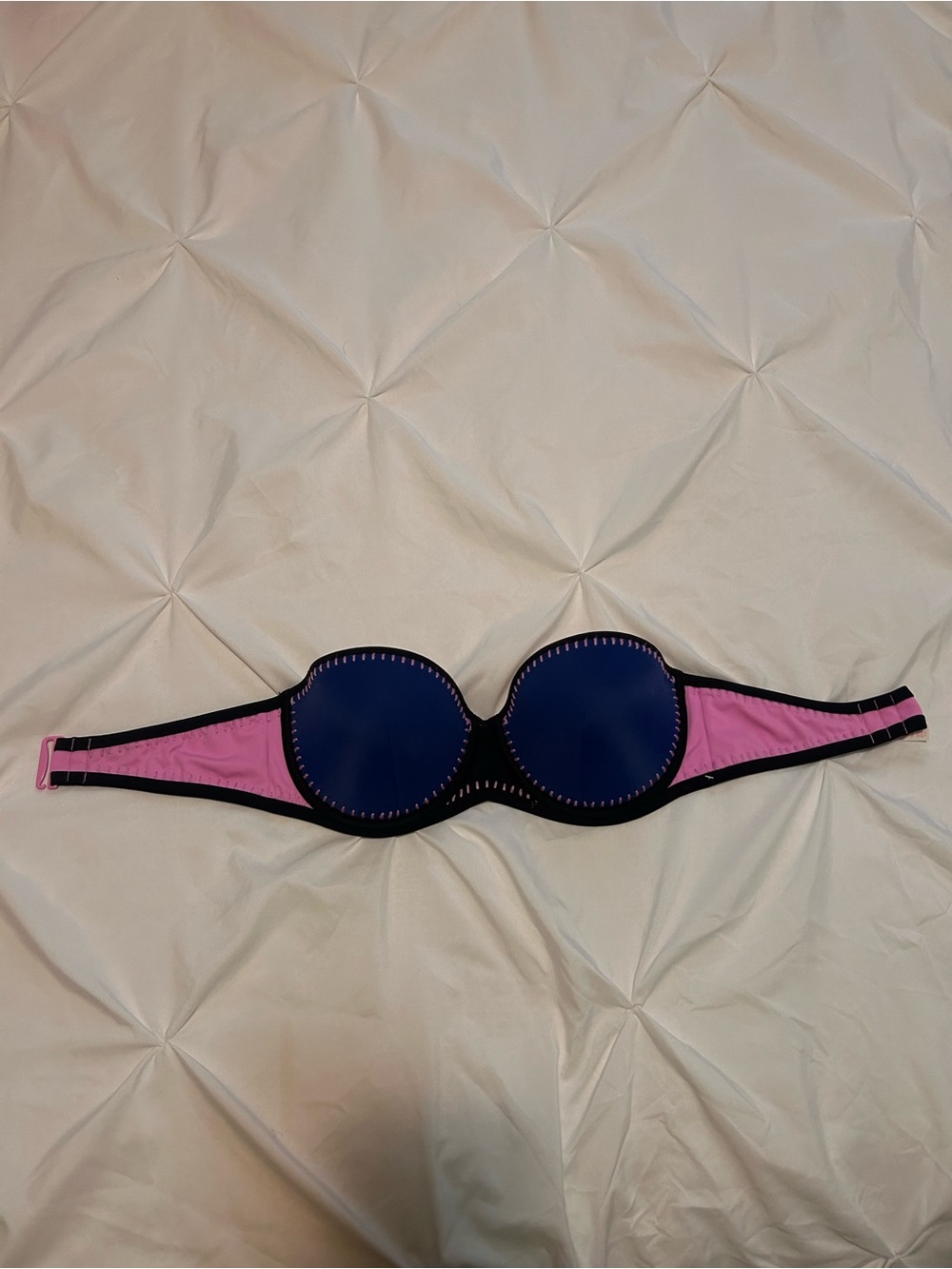 Victoria's Secret Navy Blue and Pink Strapless Bikini Top with Black Trim